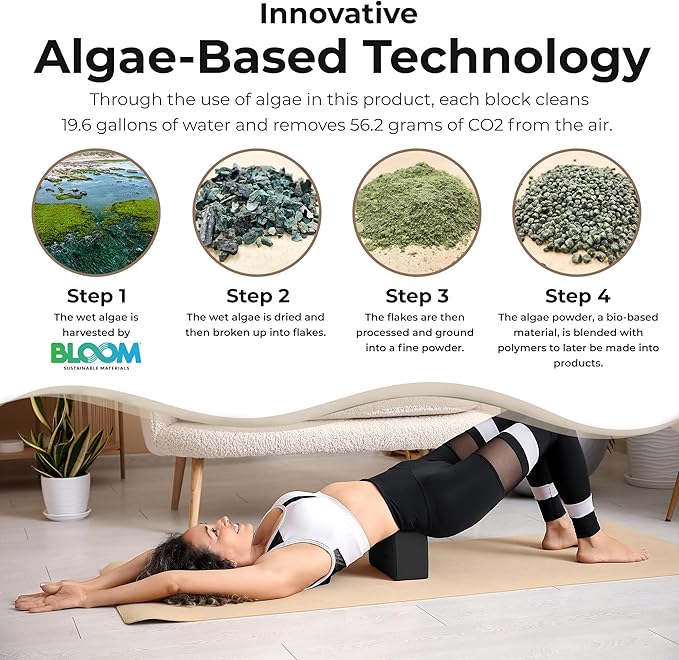 Oceanfoam Workout Block - High-Density Foam Exercise Block, Lightweight, Non-Slip for Stability & Support in Pilates, Yoga, Stretching & More - Algae-based EVA Foam, 9"x6"x4" (Black Marbled)