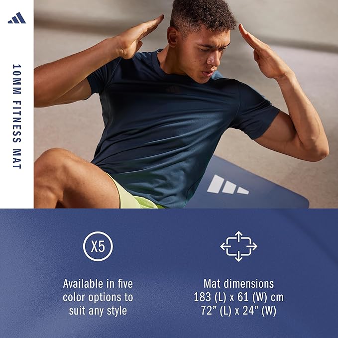 adidas Fitness Mat - Lightweight - Non Slip Yoga Mat, 7mm or 10mm