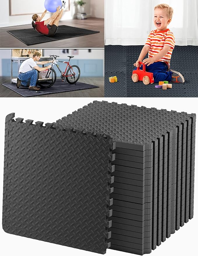 Kangler 20 pcs Gym Mats Set - EVA Foam Puzzle Floor Mats, High-Density Interlocking Foam Floor Tiles Home Workout Exercise Mats for Play-Room Garage Pool Treadmill Garage Kitchen Flooring