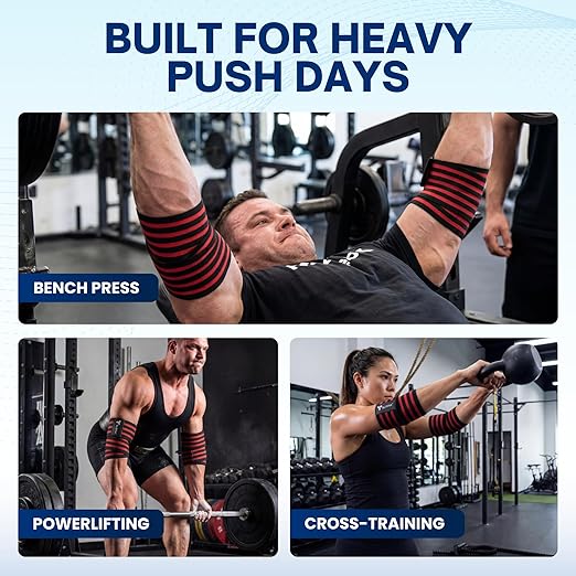 Elbow Wraps for Weightlifting – 40” Long Adjustable Compression - Elbow Sleeves Weightlifting Men with Hook-and-Loop Closure – Support for Heavy Pressing, Strength Training & Lifting Stability