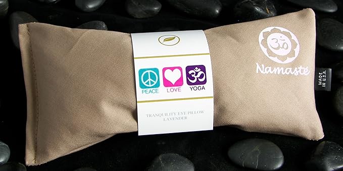 Lavender Eye Pillows - Yoga Eye Pillows Namaste Hot Cold Aromatherapy for Stress, Meditation, Spa, Relaxation Gifts - Made in USA Set of 4 - Tan Cotton