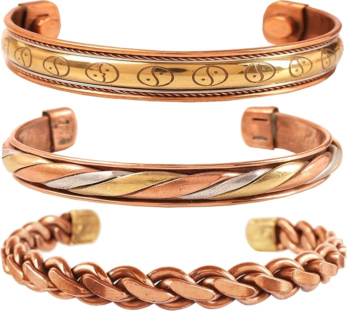 Copper Bracelet Tibetan Style. Hand Forged with Solid and High Gauge Copper Jewelry Cuff for Women Men. Combo of Different Designs