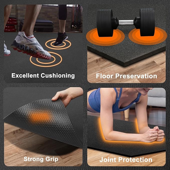 Large Workout Mat 6'x2' & 6'x4' - Home Gym Flooring for Weightlifting, Jump Rope, MMA, Yoga, Cardio, Stretch, Plyo, HIIT - Shoe-Friendly