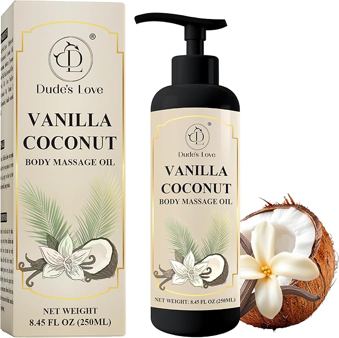 Vanilla Coconut Body Massage Oil | with Vitamin E & Jojoba Oil | Deep Hydration for Dry Skin | Non-Greasy, Fast-Absorbing Formula | 8.45 fl oz (250ml)