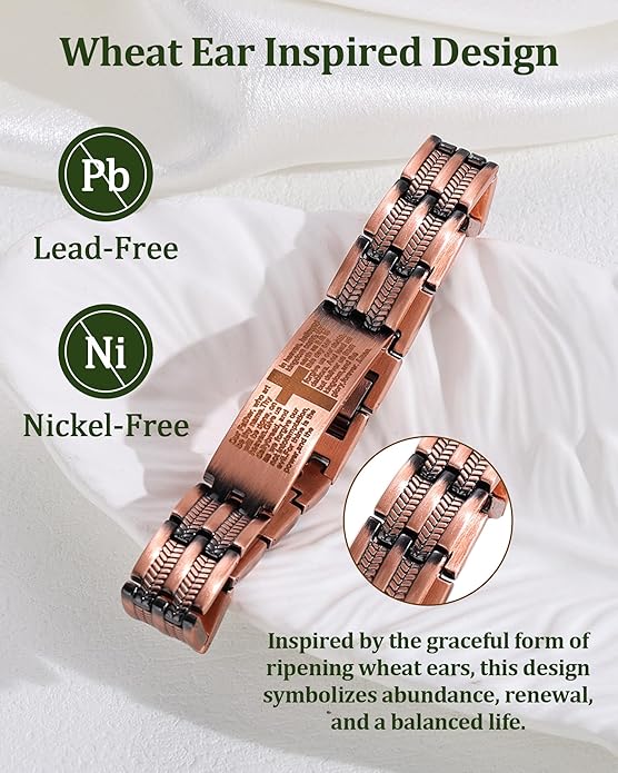 Magnetic Bracelet and Ring Set for Men, 99.99% Pure Copper Jewelry, Adjustable Cross & Celtic Knot Design, Gift for Dad