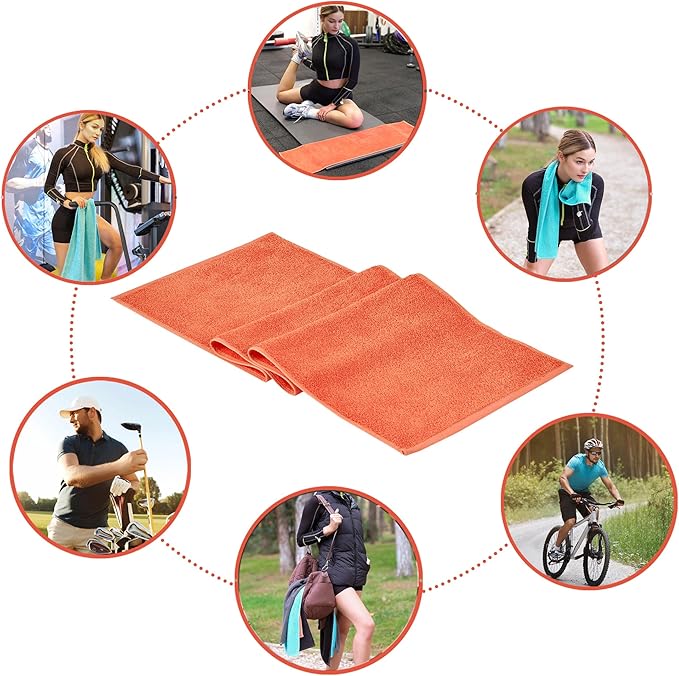 NUKURA 12’’x 40’’ Ultra Soft Workout Towel 1 Piece, High Absorbent 100% Cotton Towels, 450 GSM, Bulk Orders, Orange Color, Running, Sweat, Yoga, Neck Wrap, Workout Towels