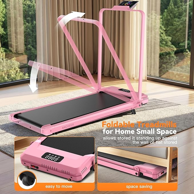 ANCHEER Treadmill with 12%/15% Incline, Folding Walking Pad with Handle Bar, 320-450lb Capacity Under Desk Foldable 3.5HP Treadmills for Home/Office/Gym,Installation-Free