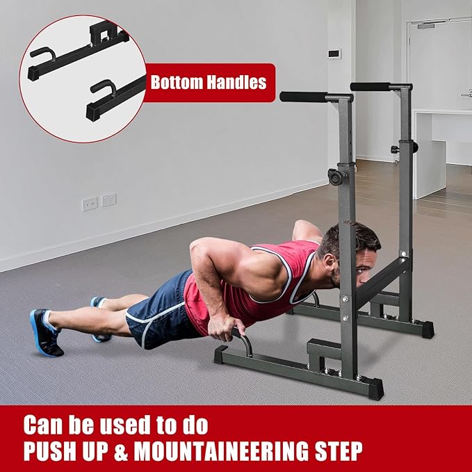 Portable Pull Up Dip Bar, Sturdy Dip Station with Adjustable Height, Multi-Function Parallel Bars for Home Gym Strength Training, Home Fitness Equipment with Soft Grip