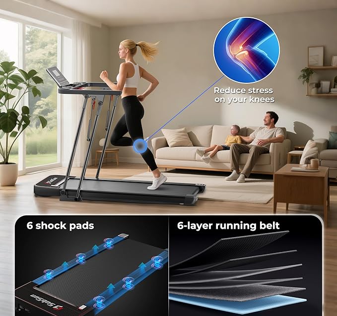 SubSun Foldable Treadmill for Home, Portable Walking Pad with Handle, Manuall/Auto/No Incline, 2.5HP Treadmill with 265 Lbs, Black/White