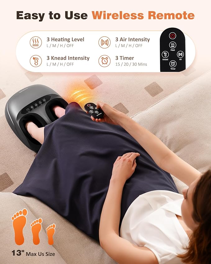 Shiatsu Foot Massager Machine with Heat & Remote, 2026 Upgraded Deep Kneading Feet Massager for Plantar Fasciitis & Neuropathy, 3 Heat Levels, Multi-Mode Massage, Auto-Off Timers, Gifts for Women Men