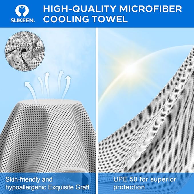 Sukeen 4 Pack Cooling Towels (40"x12"),Ice Towel,Soft Breathable Chilly Towel,Microfiber Towel for Yoga,Sport,Running,Gym,Workout,Camping,Fitness,Workout & More Activities