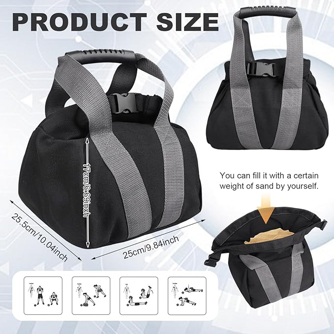 Canvas-Kettlebell-Sandbag, 2Pcs Fitness Sandbags with Non-slip Handle Refillable Portable Canvas Sand Kettlebell Soft Sand Bag for Home Training, Fitness, Yoga Workou