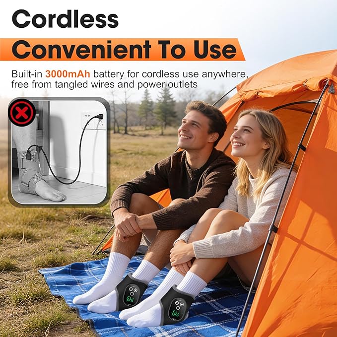 2PCS Cordless Ankle Heating Pads, Foot and Ankle Massager with Heat, Rechargeable Heated Foot Brace Wrap, 3 Vibration and 4 Heating Modes