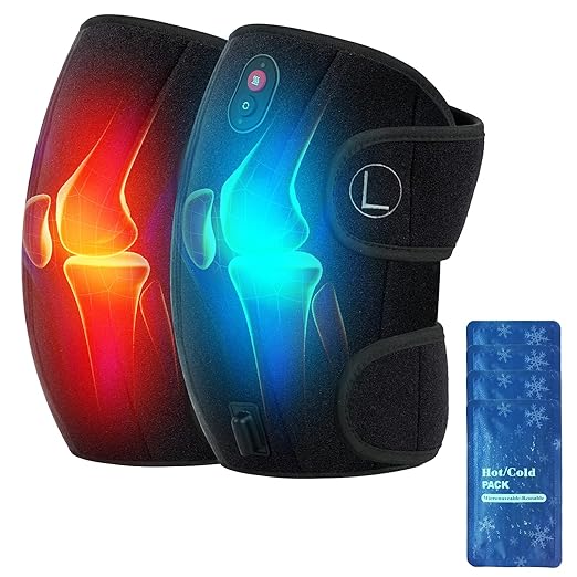 CooCoCo Knee Massager, Heated Knee Massager for Pain Relief, Heating Pad for Knee, Heated Knee Warmers Wrap, 2 Heating Levels, 5 Vibration Modes, 4 Cold Packs