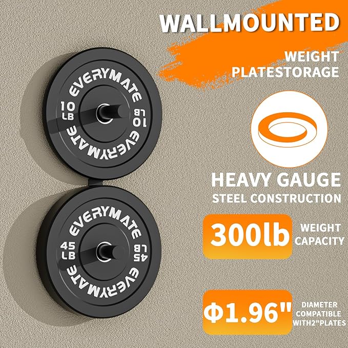 EVERYMATE Weight Plate Storage Rack, Olympic Weight Plate Holder, Bumper Plate Storage, Home Gym Organizer