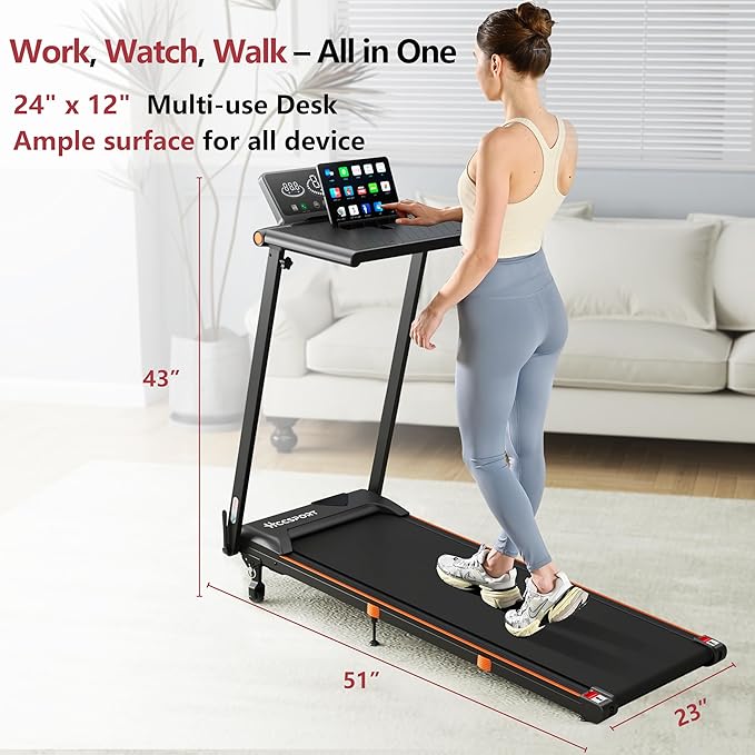 Treadmill with Incline, 3 in 1 Under Desk Treadmill Walking Pad with Removable Desk Workstation 3.5HP Foldable Compact Walking Treadmills for Home Small Office with Wristband Remote Control