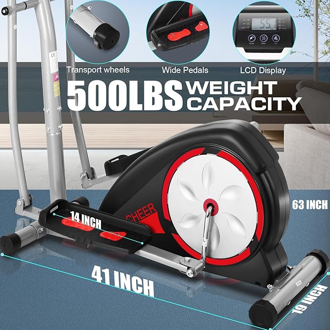 ANCHEER Elliptical Exercise Machine,Elliptical Machine Max 500LBS for Safety,8-Level Resistance&Hyper-Quiet Magnetic Driving System,Elliptical Trainer with Pulse Rate Grips&LCD Monitor&15.5IN Stride