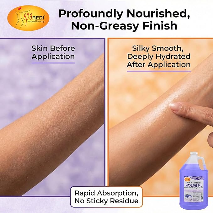 SPA REDI Professional Massage Oil – Expert Body Treatment & Skin Nourishment | Effortless Glide, Uninterrupted Flow for Deeply Therapeutic Sessions, Ensuring Refreshed & Satisfied Clients 128 Oz