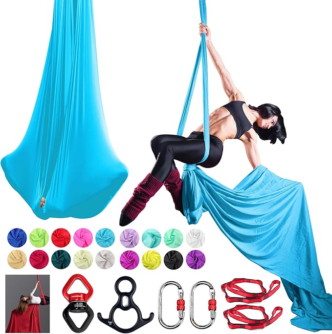 Aerial Silk Set, Premium 9Yards/8.2m Medium Stretch Fabric Silks, Perfect for AntiGravity Hammock Yoga Training & Dance Circus Performances Includes Hardwares & Daisy Chains