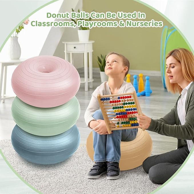 Lewtemi 4 Pcs Flexible Seating for Classroom Elementary 20 Inch Yoga Ball Chair Inflatable Donut Ball Chair with Inflator for Kids Student Sensory Balance Office Exercise