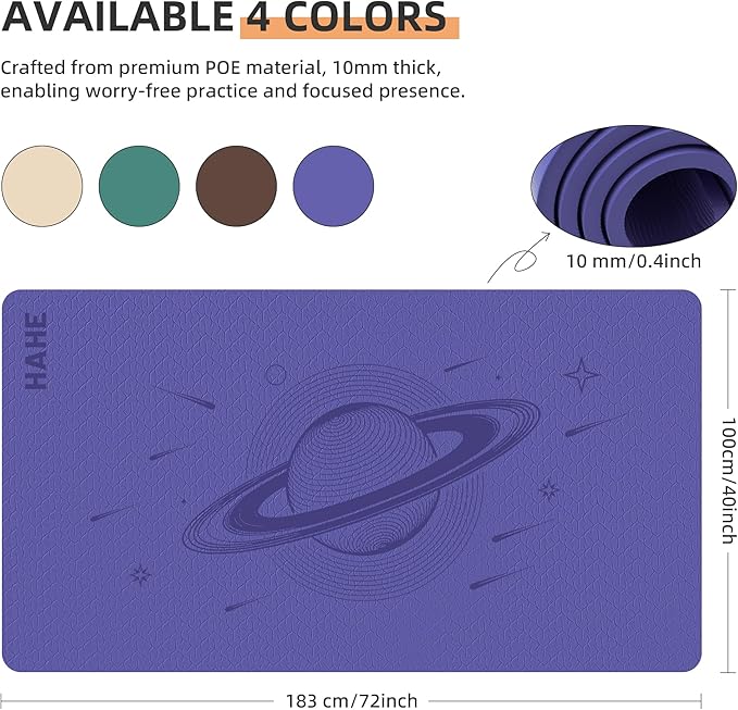 Large Yoga Mat, 72"x40"x0.4"Thick, Extra Wide Exercise Mat, Oversized Non Slip Workout Mat with Strap for Yoga, Pilates, Fitness, Home Gym Studio