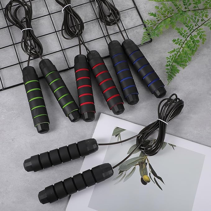 20 Pack Weighted Jump Ropes with Steel Cable - Tangle-Free Speed Skipping Ropes with Comfortable Foam Handles for Fitness Workouts, Gym Training, Home Exercise (Red, Blue, Black, Green)