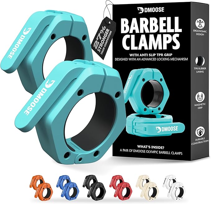 DMoose Fitness Barbell Clips 2 Inch (Pair) - Quick Release Olympic Barbell Clamps & Collars with Anti Slip TPR Grip for Secure Weightlifting and Powerlifting - Weight Clips for Bars at Home or Gym