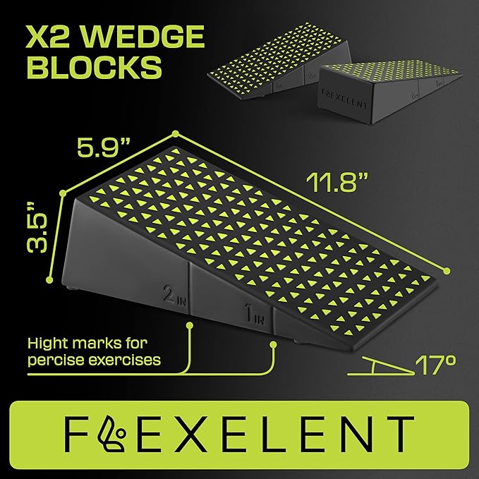 Squat Wedge Block Pair - Heel Elevated Squat Wedge for Deeper Squats, Heavy Lifting and Better Form - 17° Angle Exercise Wedges, Slant Board for Squats with Carry Backpack