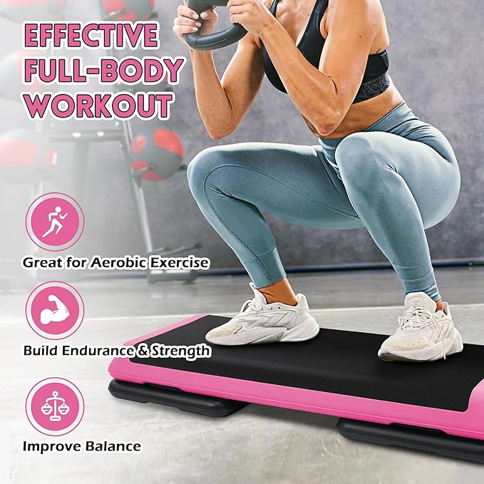 Step Aerobic Platform, Exercise Step with levels Adjustable Height, Stackable Risers, Fitness Training Workout Stepper for Home Gym, Cardio Strength, Multiple Size & Color