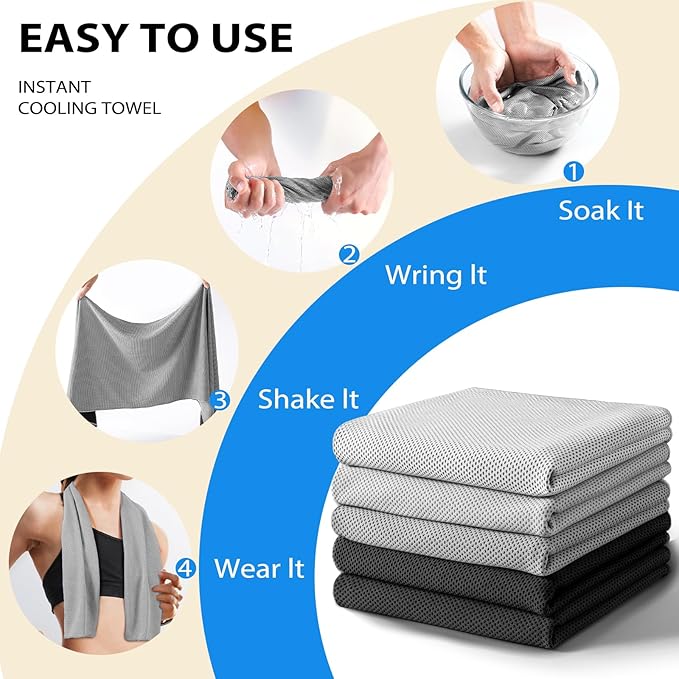 Cooling Towels - 5 Pack Gym Towels, Gym Towels for Working Out, Yoga Towel, Quick Dry Towel for Running, Camping, Fitness & More Activities