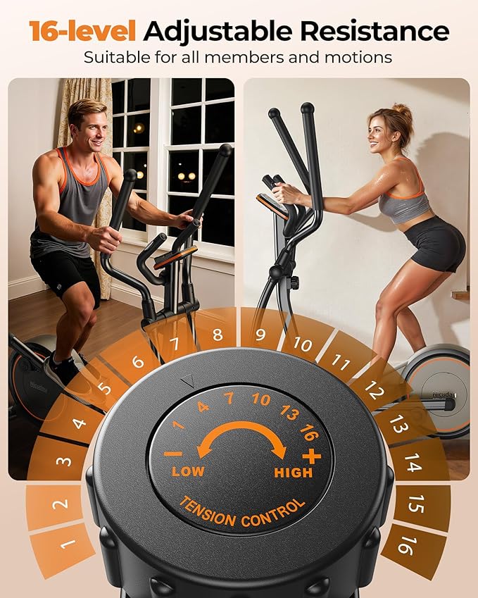 Niceday Elliptical Machine, Elliptical Exercise Machine for Home with Hyper-Quiet Magnetic Driving System, Elliptical Trainer with 15.5IN & 20IN Stride, 16 Resistance Levels, 500LBS Loading Capacity