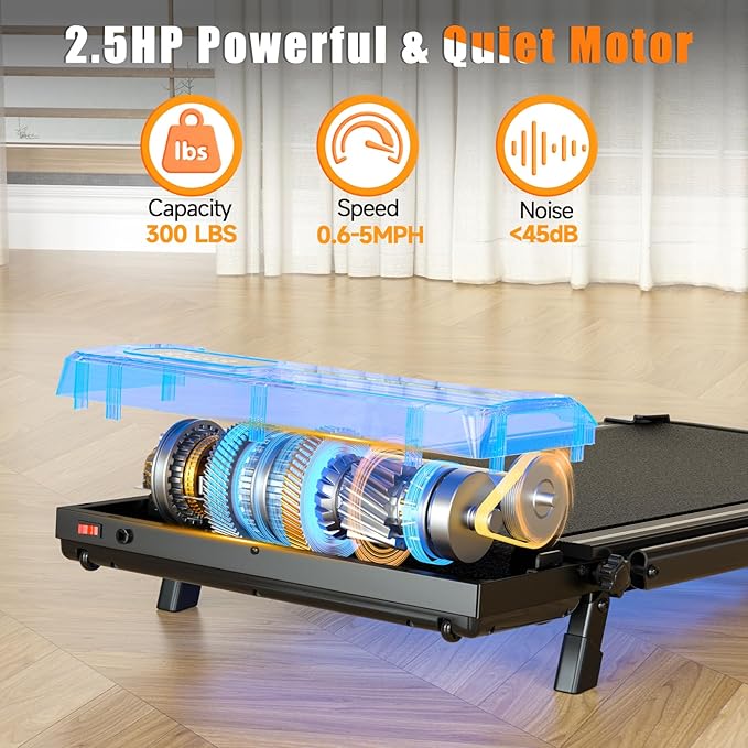 Incline Walking Pad with Handle Bar, Foldable Portable Under Desk Treadmill for Home Office, Ultra Quiet <45dB, Safety Lock, 300+ LB Capacity