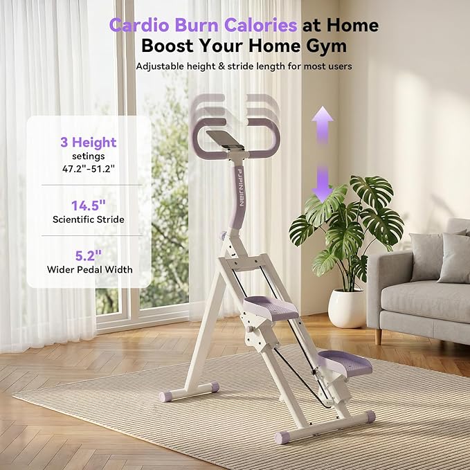 Stair Steppers for Exercise at Home, Folding Vertical Stair Stepper Climber, Full-Body Cardio Machine with Adjustable Handles, Steel Frame & Digital Monitor