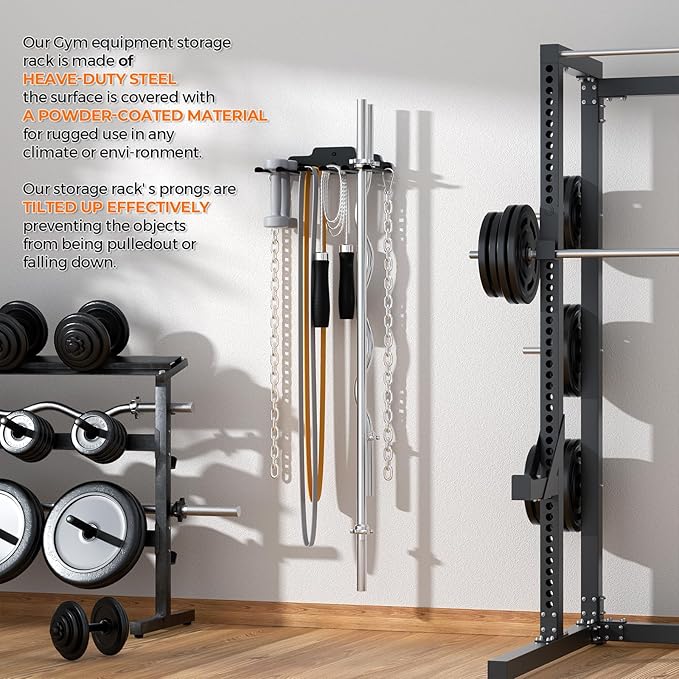 Barbell Wall Holder,Single Barbell wall Mount Hanger,Garage Gym Bar Wall Rack,Vertical Olympic Hanger wall Mount Rack,Space Saving Gym Accessory,Holds Under 33mm Bar Size(Black)