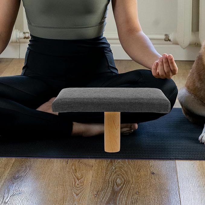 Height Portable Meditation Bench with Cushion Prayer Stool for Kneeling Zen Sitting Chair for Meditation and Balance Exercises Grey Seat for Adults