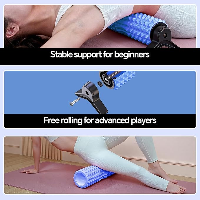 Foam Roller with Detachable Stand, 18” Deep Tissue Massage Roller, Beginner-Friendly Support Design for Muscle Recovery, Home Workout & Fitness - Blue
