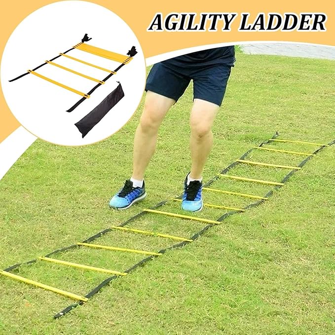 Soccer Agility Ladder Training Equipment | Portable Quick-Setup Footwork Ladder with Carry Bag | Speed, Fitness, and Endurance Drill Tool for Football, Basketball, Tennis, Hockey, Badminton, Athlete W