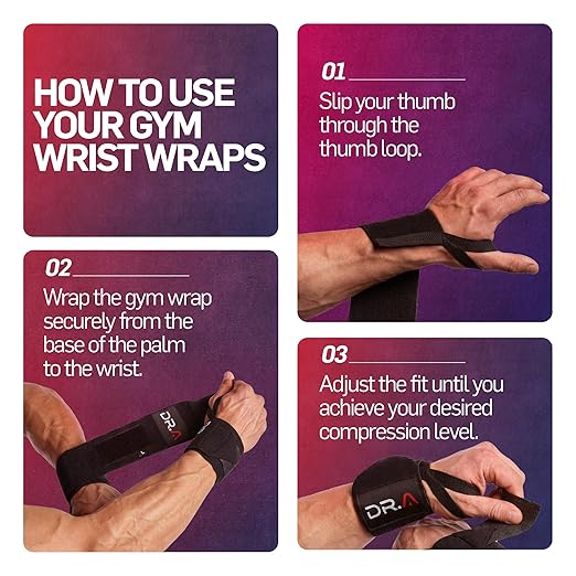 Dr. Arthritis Weight Lifting Wrist Wraps with Thumb Loop, Heavy-Duty Wrist Straps for Weightlifting, Hybrid Training, Olympic Lifts & Calisthenics, Non-Slip Gym Wraps for Men & Women (Black, Pair)