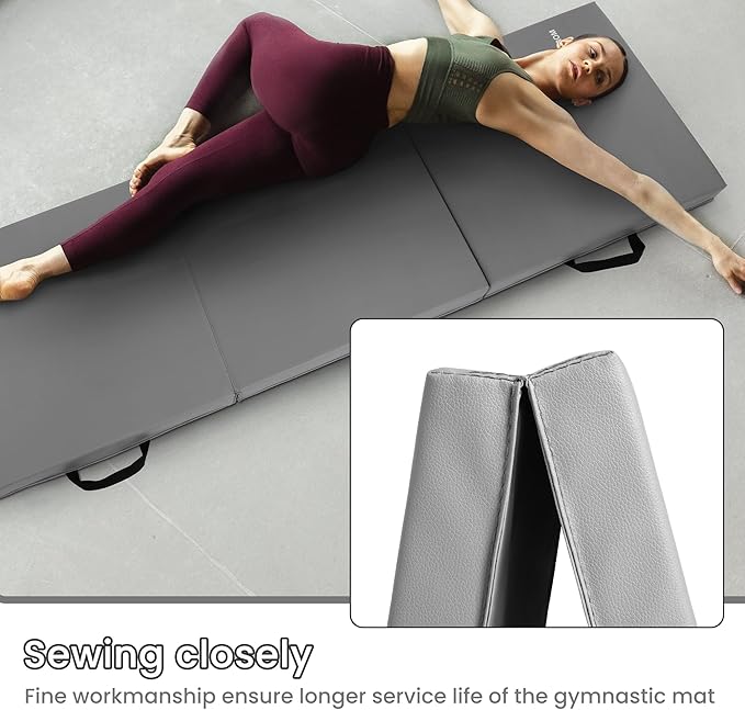 BalanceFrom 6x2 Feet 3-Panel Folding Gymnastics Mat – 2-Inch Thick Pad with Vinyl Surface and Carrying Handles for Tumbling, Yoga, Pilates, Home Workouts, and Martial Arts