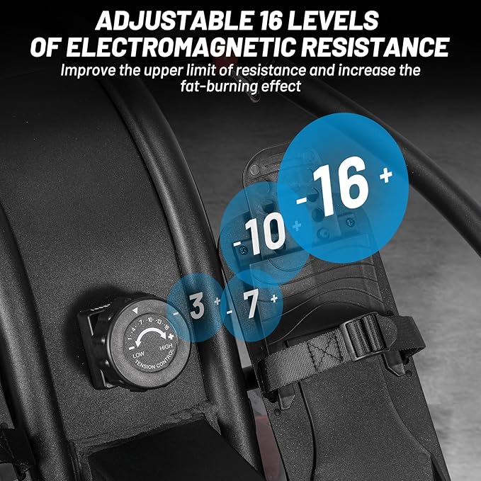 Rowing Machine, Magnetic Rowing Machine with 16 Levels of Quiet Dual Slide, Rowing Exercise Equipment for Home Use, App Compatible, 350lb Weight Capacity