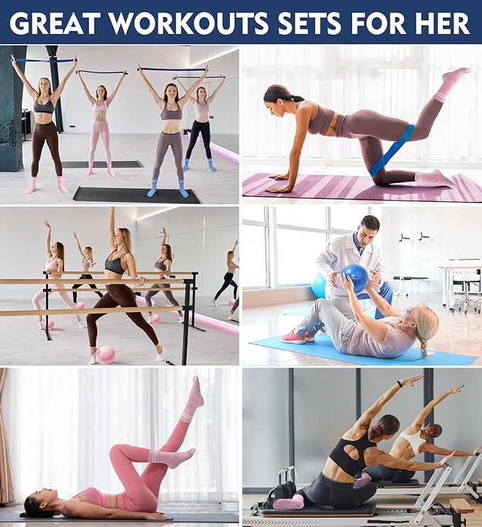 Pilates Ball Resistance Bands Grip Socks Barre Sets, Loop Exercise Bands 5 Levels, Small Yoga Ball 9 Inch, Non Slip Socks Workout Kit at Home