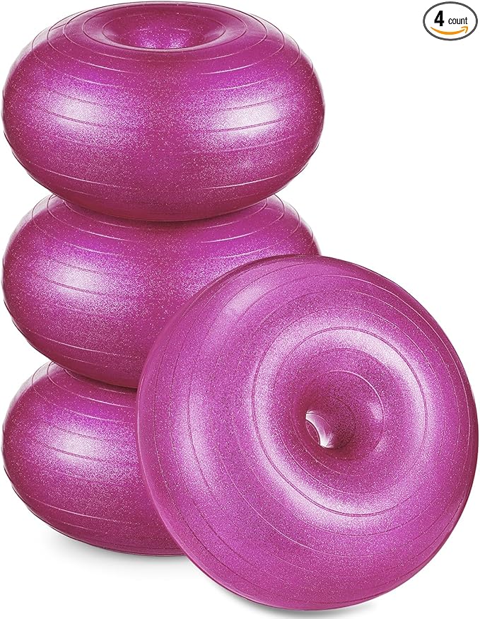 Libima 4 Pcs Flexible Seating for Classroom Inflatable Ball Chairs with Pump Donut Exercise Ball Cushion Seat for Balance and Stability Training School Home Office Gym Yoga Workout