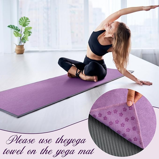 Breling Yoga Towel 4 Pack, Hot Yoga Towel 72" x 24" Non Slip Microfiber Mat with Grip Dots, Ultra Absorbent Sweat-Proof for Bikram, Pilates & Workout(Colorful)