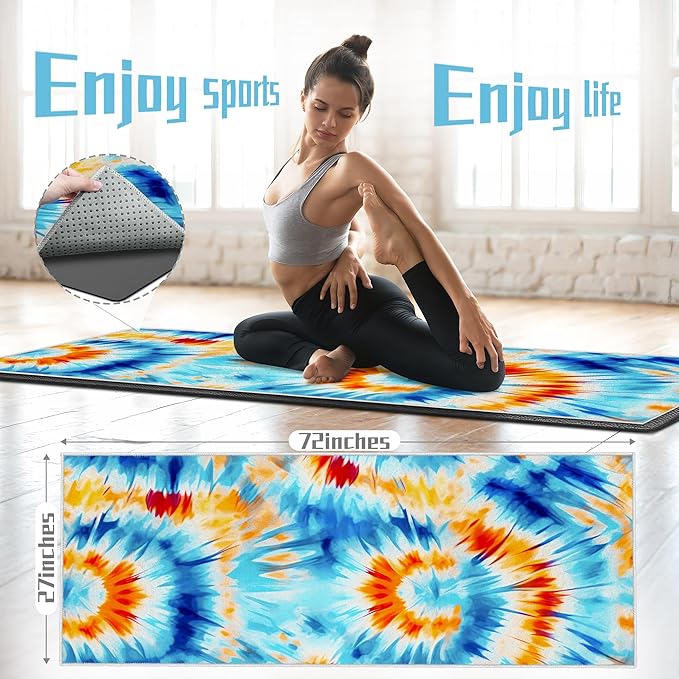 Yoga Mat Towel,Hot Yoga Towel High-Definition Pattern,Machine Washable with Ultra-Absorbent Yoga Towels for Hot Yoga Non Slip for Fitness,Exercise,Pilates,72 x 27 in,Blue& Orange