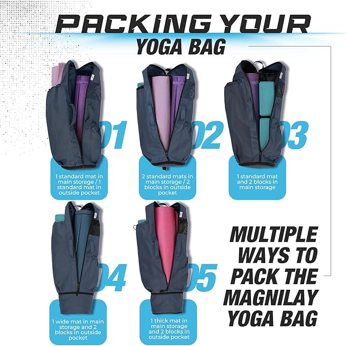 MAGNILAY Yoga Mat Bag - for Women and Men, Yoga Mat Carrier, Fits Mats Blocks and Accessories for Workouts, (32”L)