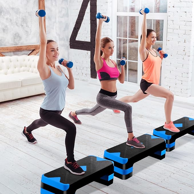 27" Adjustable Exercise Aerobic Step Platform with Stackable Risers – 3 Levels (4", 6", 8") – Workout Stepper for Home Gym, Fitness & Physical Therapy Training