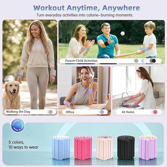 Wrist Weights Ankle Weights for Women 1 Pair (1.1 lb/2.2 lb Each) Silicone Magnetic Leg Arm Weighted Bracelet for Home Yoga Pilates Gym Workout Walking Jogging