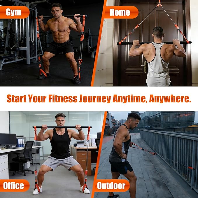 Pilates Bar Kit with Resistance Bands for Men, Heavy Duty Home Gym Equipment for Full Body Workout, Strength Training, Legs, Hips, Arms, Abs, Chest – Portable Pilates Stick