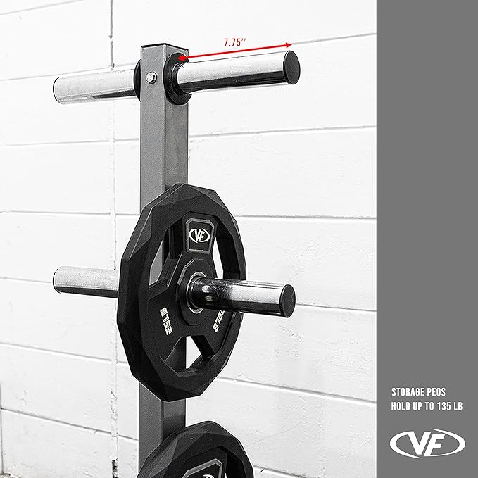 Valor Fitness Weight Plate Rack with Barbell Holders – Heavy-Duty Steel Storage Tree with 6 Pegs and 2 Vertical Bar Sleeves for Standard and Olympic Plates – 800 lb Capacity for Home & Garage Gyms