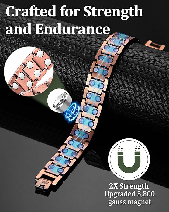 Copper Magnetic Bracelet for Men, 2X Strength 99.99% Pure Copper Bracelet with Powerful Magnets and Sizing Tool